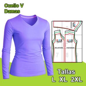 CUELLO "V" MANGA LARGA DAMAS - Tallas  L - XL - XXL