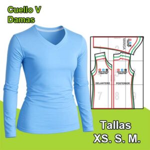 CUELLO "V" MANGA LARGA DAMAS - Tallas  XS - S - M