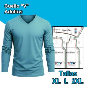 CUELLO "V" MANGA LARGA ADULTOS - Tallas  L - XL - XXL