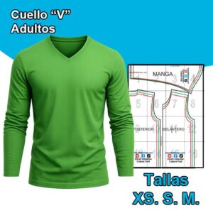 CUELLO "V" MANGA LARGA ADULTOS - Tallas  XS - S - M