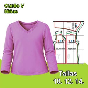 CUELLO "V" MANGA LARGA NIÑAS - Tallas  10 - 12 - 14