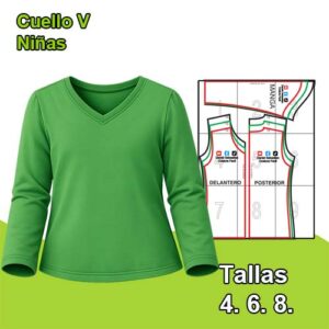 CUELLO "V" MANGA LARGA NIÑAS - Tallas  4 - 6 - 8